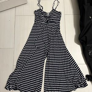 Navy and white stripe Anthropologie jumpsuit